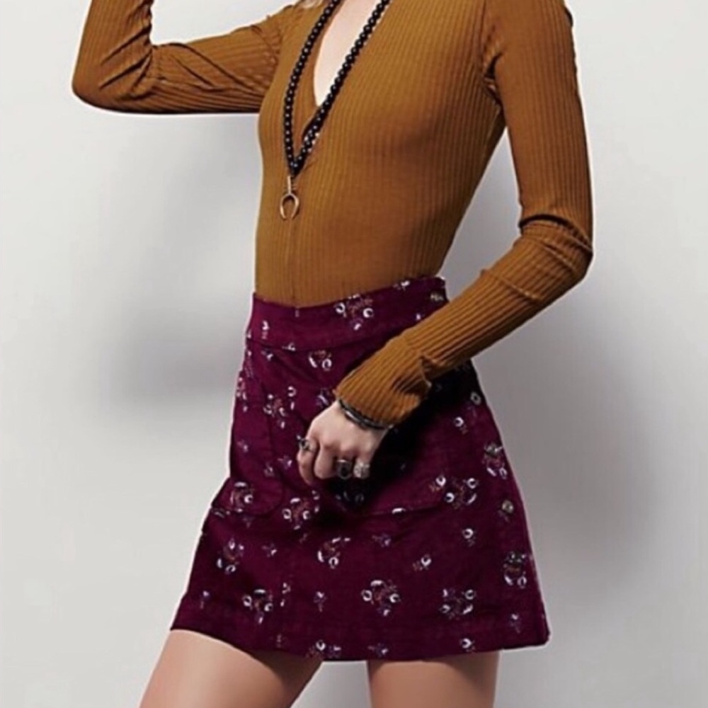 FREE PEOPLE / retro Good Times Printed Mini Skirt - Picture 1 of 6